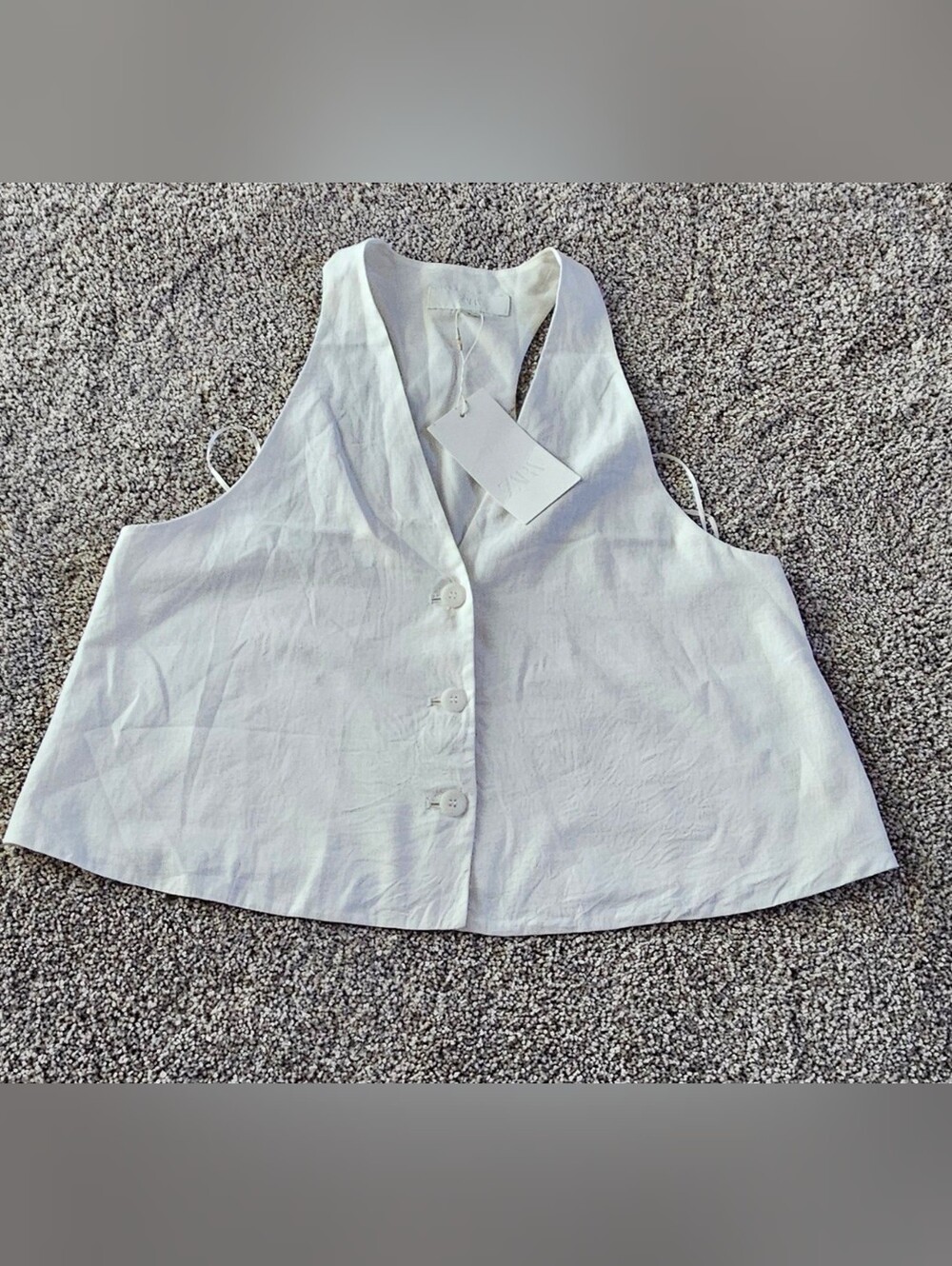 Zara White V-Neck Button-Front Crop Top